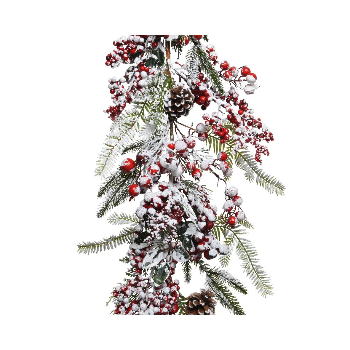 SNOWY GARLAND WITH RED BERRIES L180CM
