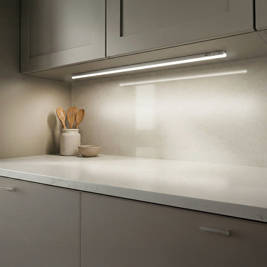 Under-cabinet batten light, white aluminium, 117 cm, LED 14W 1330lm CCT