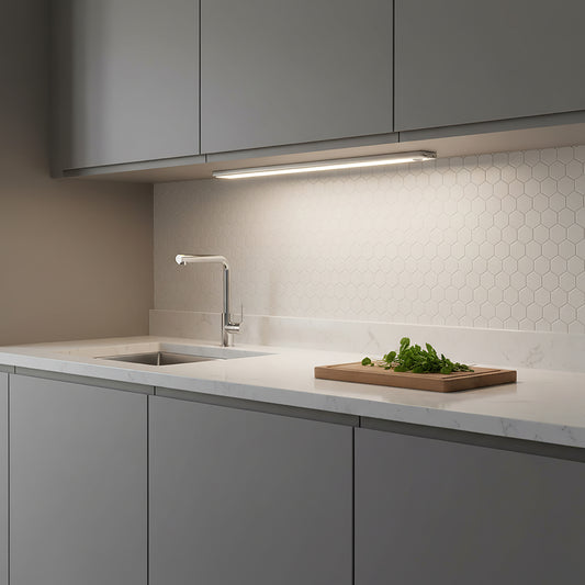 Under-cabinet light, silver aluminium, 30 cm, LED 1.4W, natural light, USB rechargeable with sensor