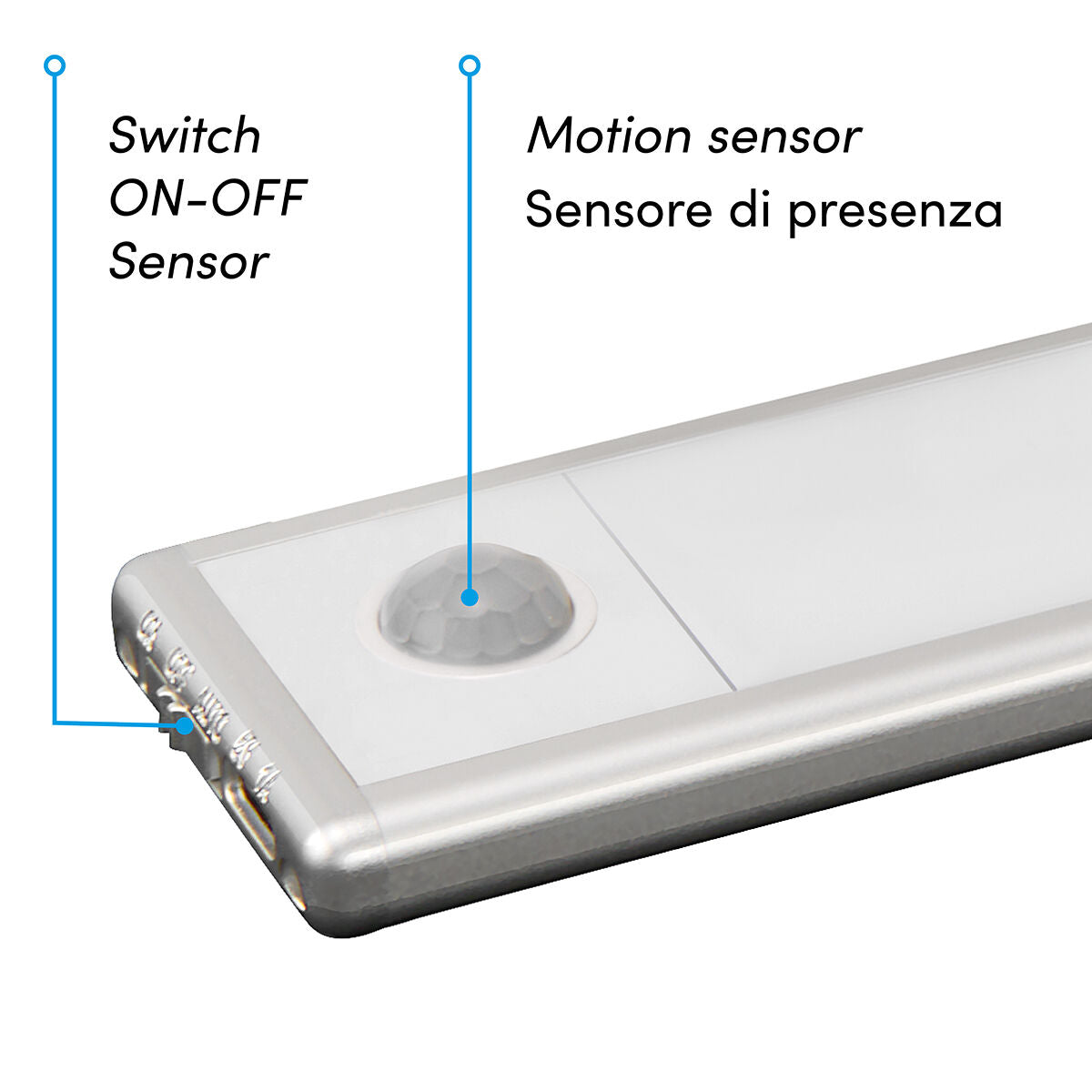 Under-cabinet light, silver aluminium, 30 cm, LED 1.4W, natural light, USB rechargeable with sensor