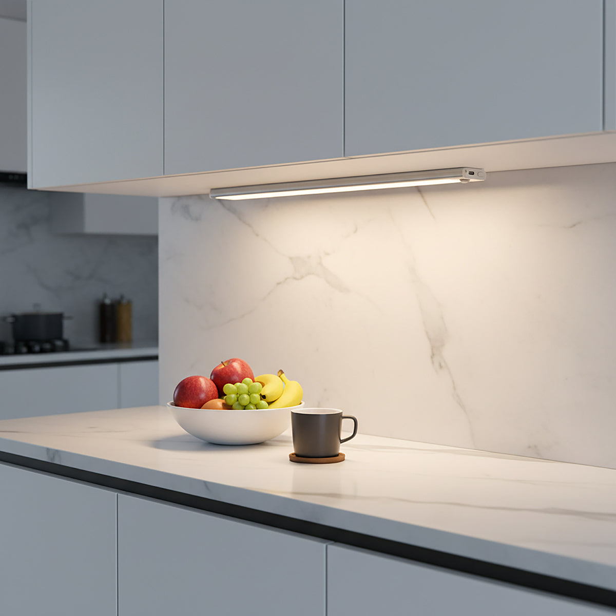 Under-cabinet light, silver aluminium, 30 cm, LED 1.5W 110, CCT light, USB rechargeable with sensor