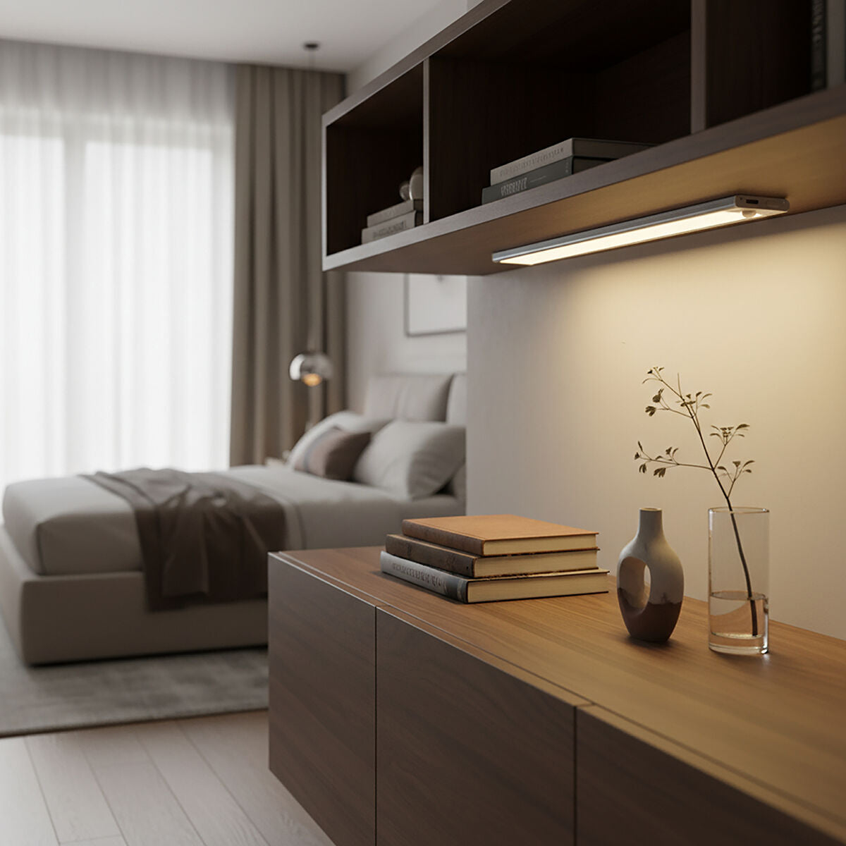 Under-cabinet light, silver aluminium, 30 cm, LED 1.5W 110, CCT light, USB rechargeable with sensor