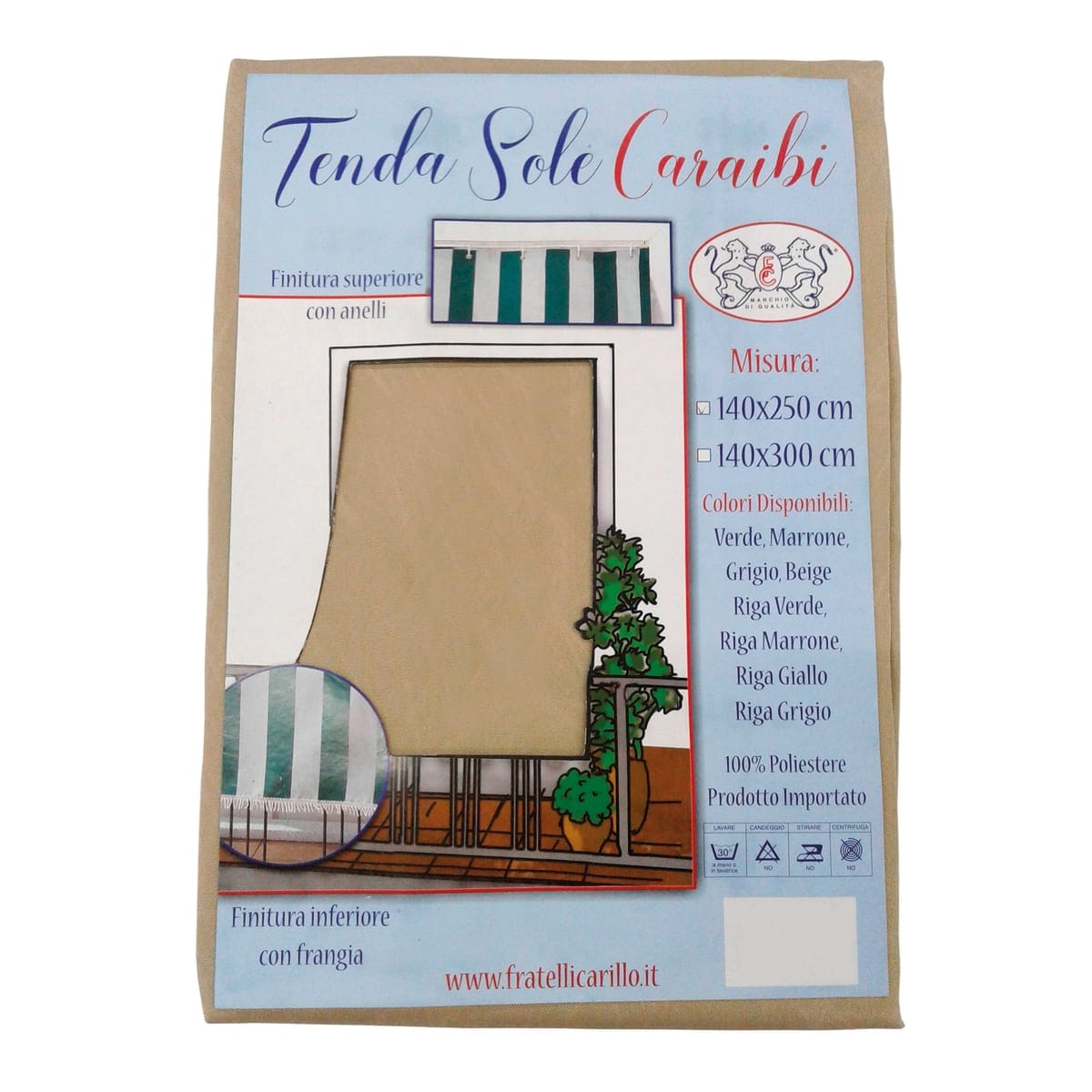 Bricocenter CARIBBEAN BALCONY AWNING 140X300 BEIGE W/HANGINGS AND HOOKS