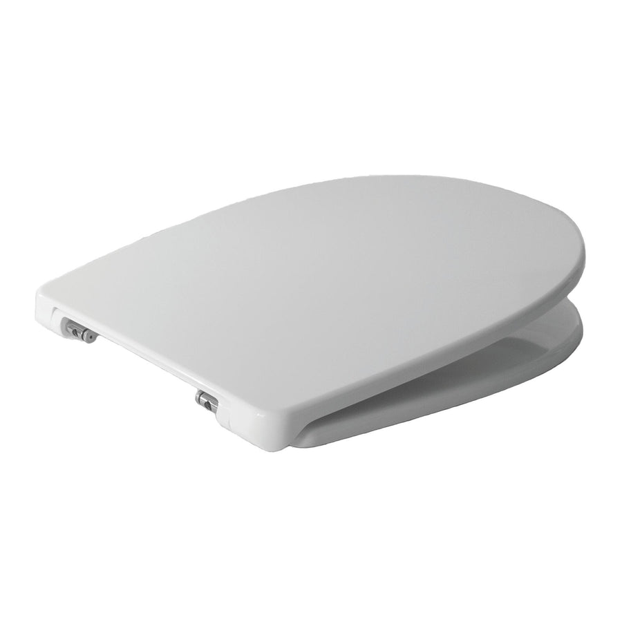 Grace /Geo oval white heat-conductive toilet seat cover, top-mounted, stainless steel