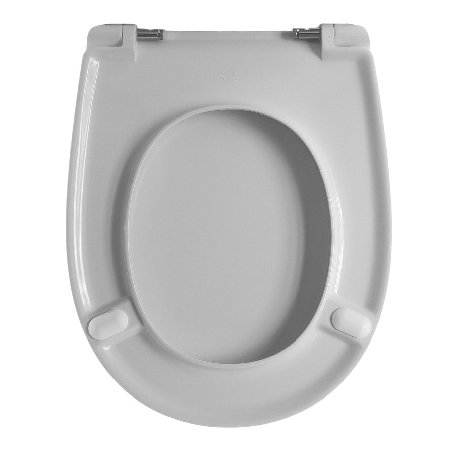 Grace /Geo oval white heat-conductive toilet seat cover, top-mounted, stainless steel