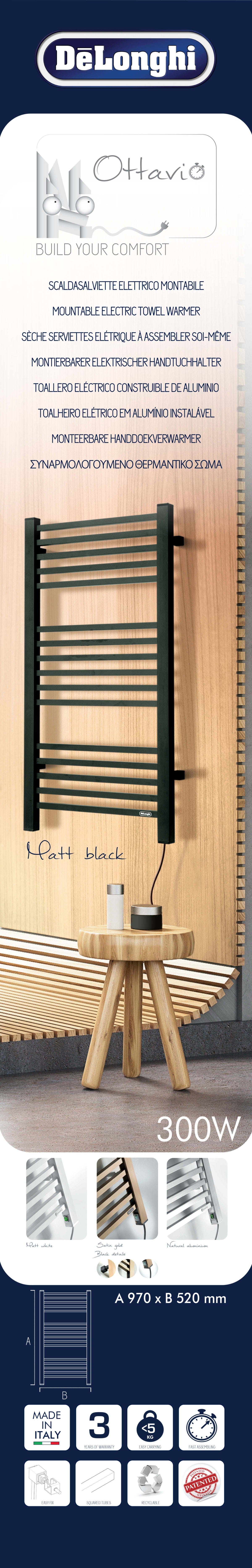 Bricocenter OTTAVIO RADIATOR BLACK H955 L520 DE LONGHI
