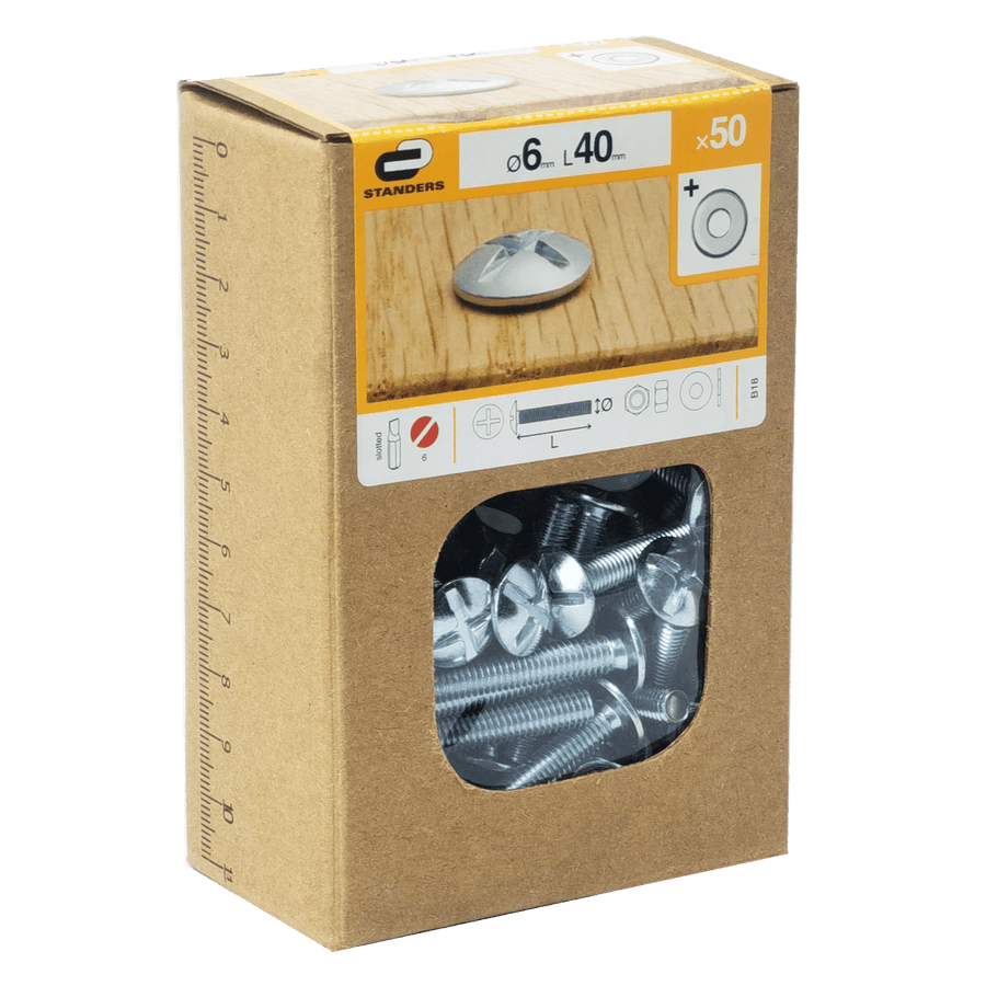 6 X 40MM CROSS DOMED HEAD BOLT, STEEL NUT AND WASHER, 50 PIECES