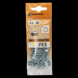 BOLT 2.5 X 20 MM CYLINDRICAL HEAD PH, NUT AND WASHER 30 PCS.