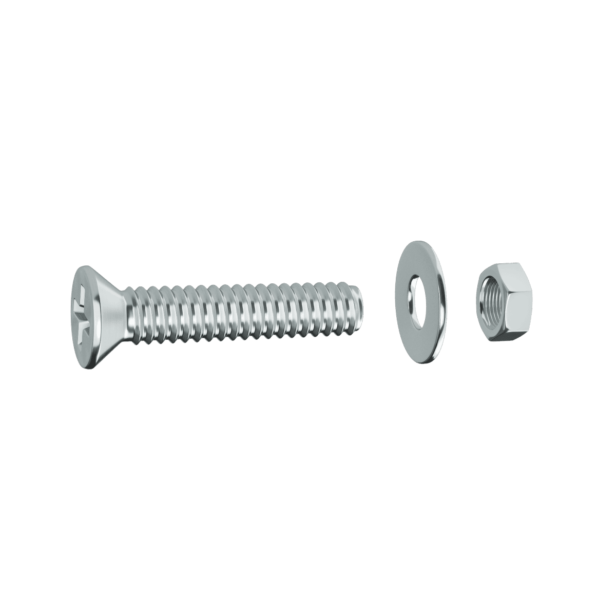 BOLT 3 X 12 MM COUNTERSUNK HEAD PH, NUT AND WASHER, 30 PIECES