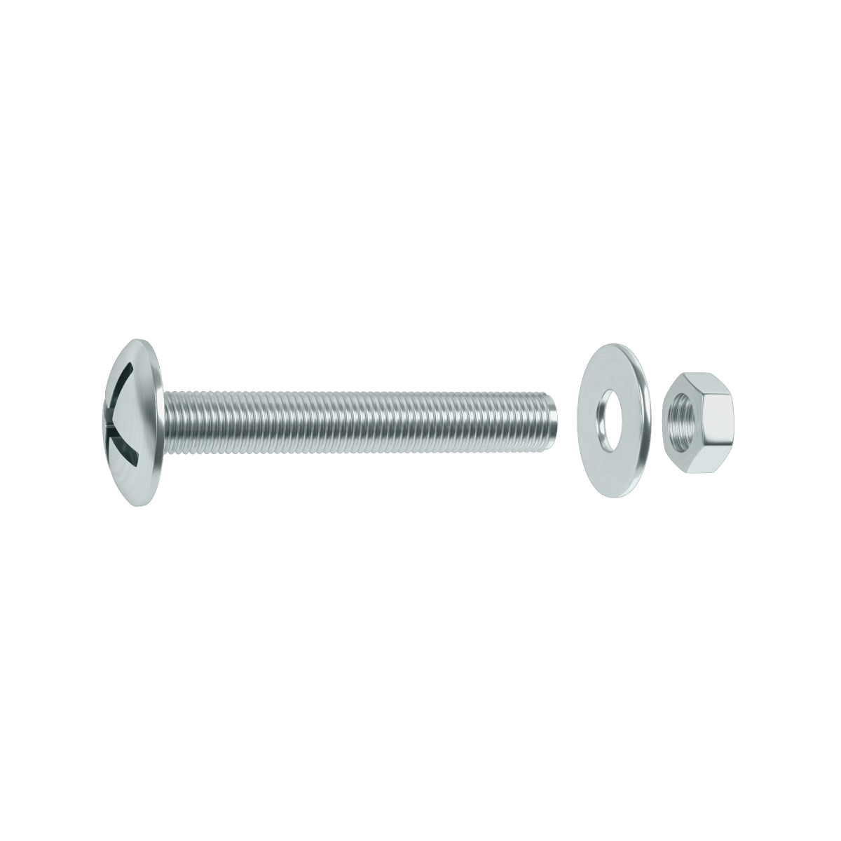 6 X 40MM CROSS DOMED HEAD BOLT, STEEL NUT AND WASHER, 50 PIECES