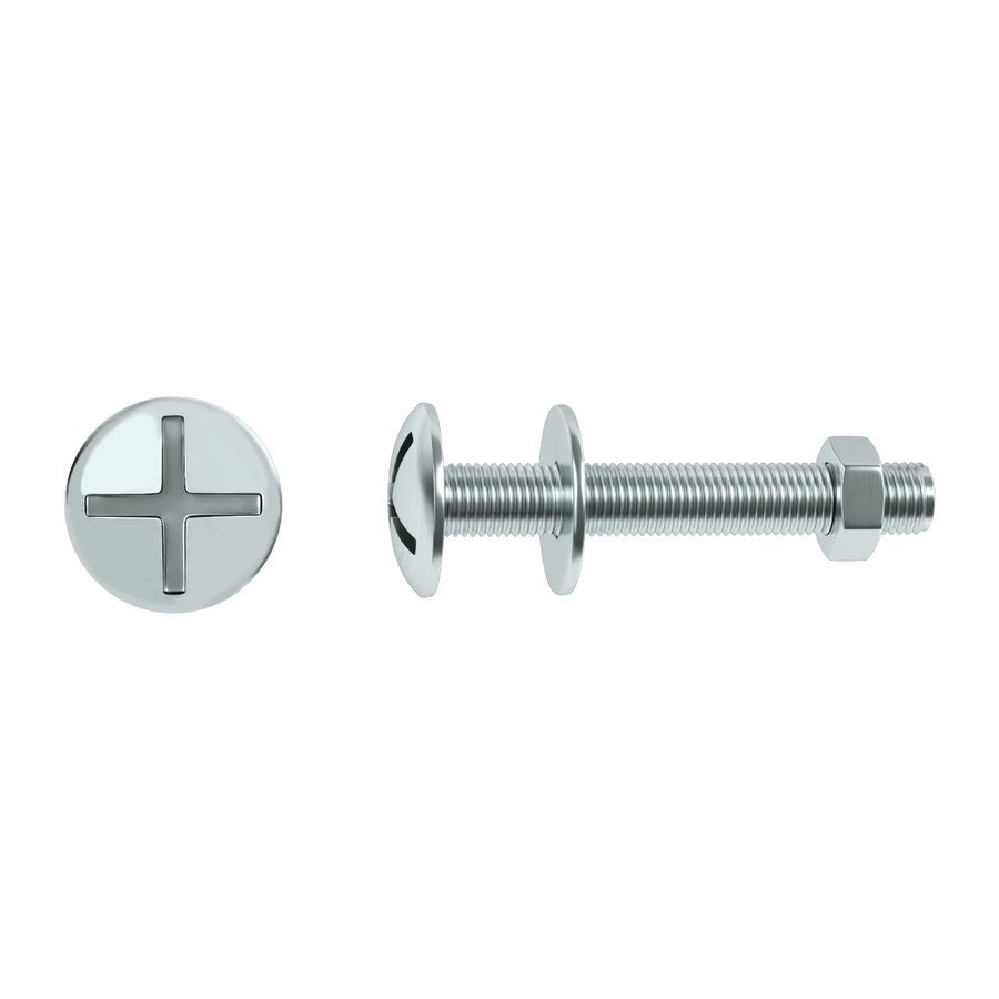 6 X 40MM CROSS DOMED HEAD BOLT, STEEL NUT AND WASHER, 50 PIECES