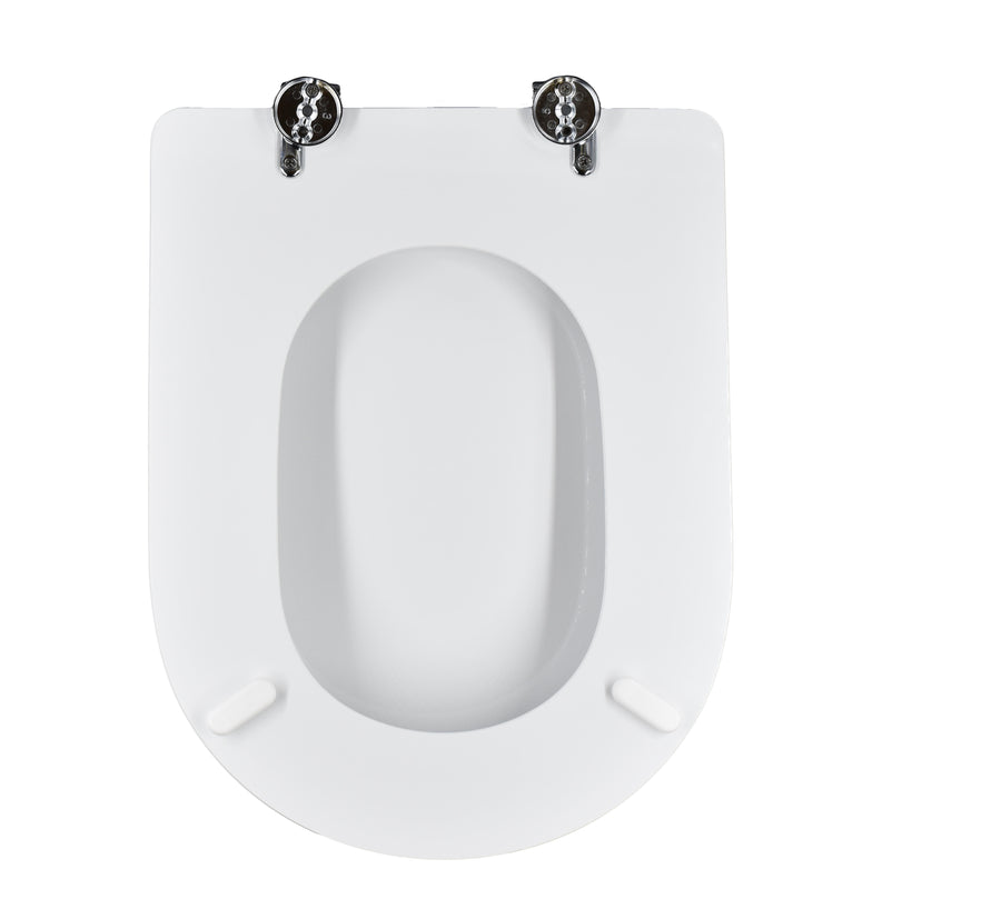 Fiorile-specific white MDF toilet seat, top-mounted, with ceramic and metal fittings