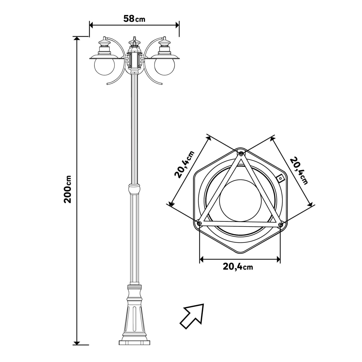 Marina rust aluminium lamppost, H 196 cm, 3xE37=60W, IP44