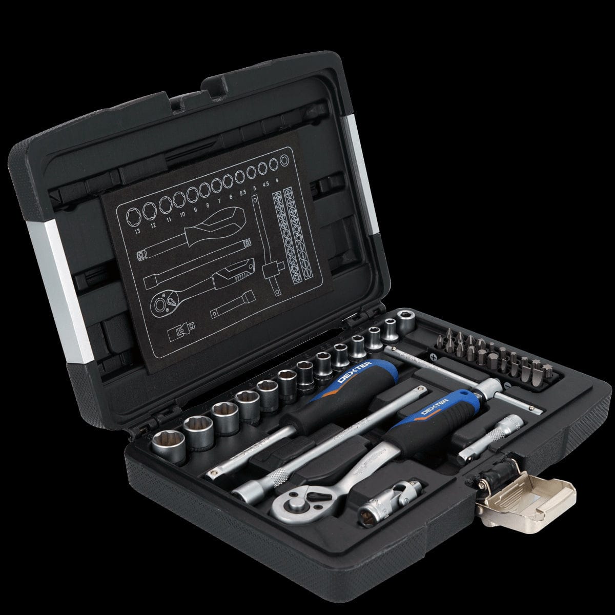 Bricocenter 39-PIECE SET SOCKETS+BITS DEXTER CHROME VANADIUM