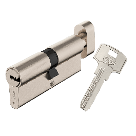 NICKEL-PLATED BRASS CYLINDER STANDERS 40+40 MM, KEY/POMOLO, 4 NICKEL-PLATED STEEL KEYS