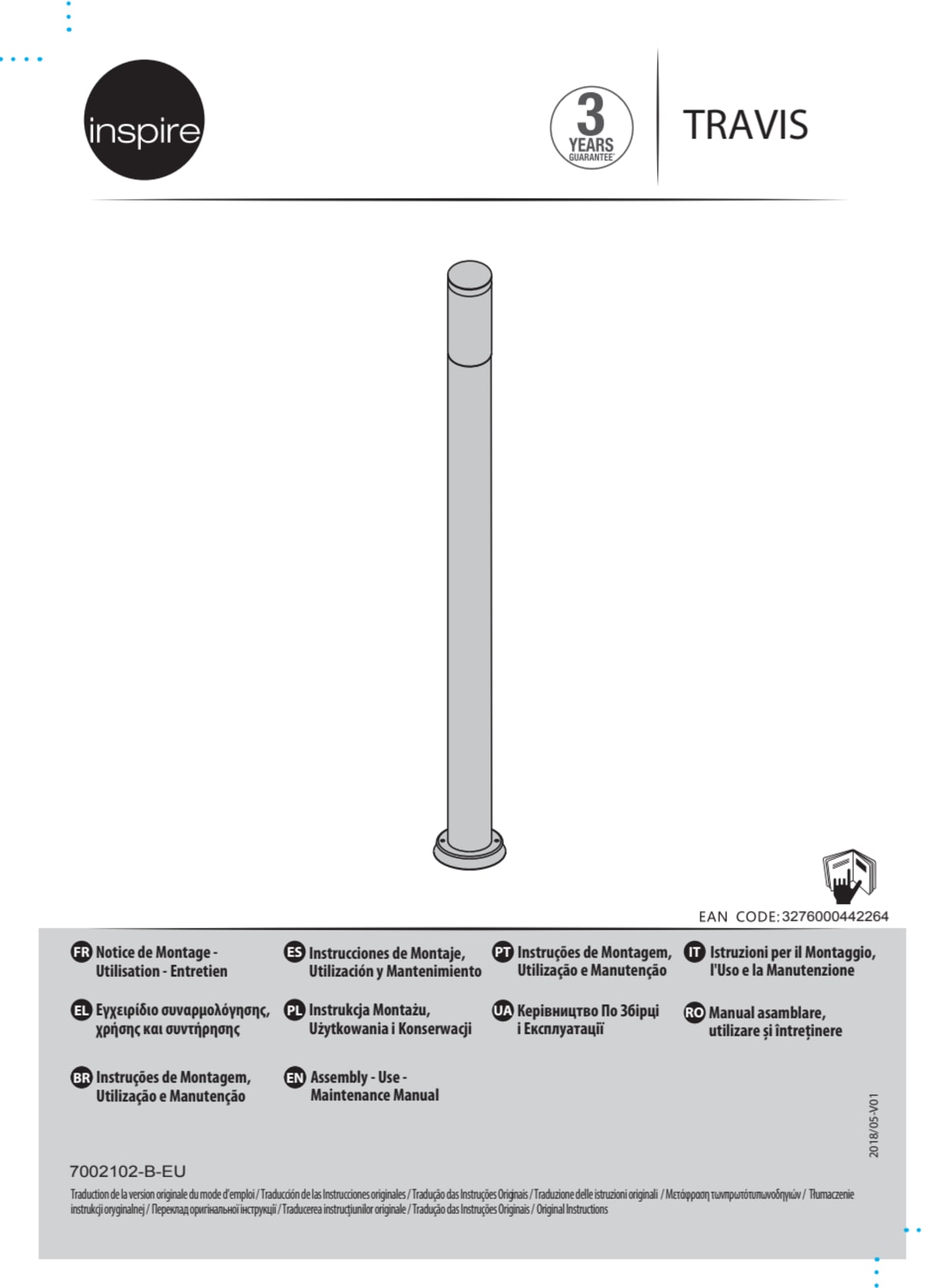 BLACK PLASTIC TRAVIS STREETLIGHT 100CM E27=40W IP44