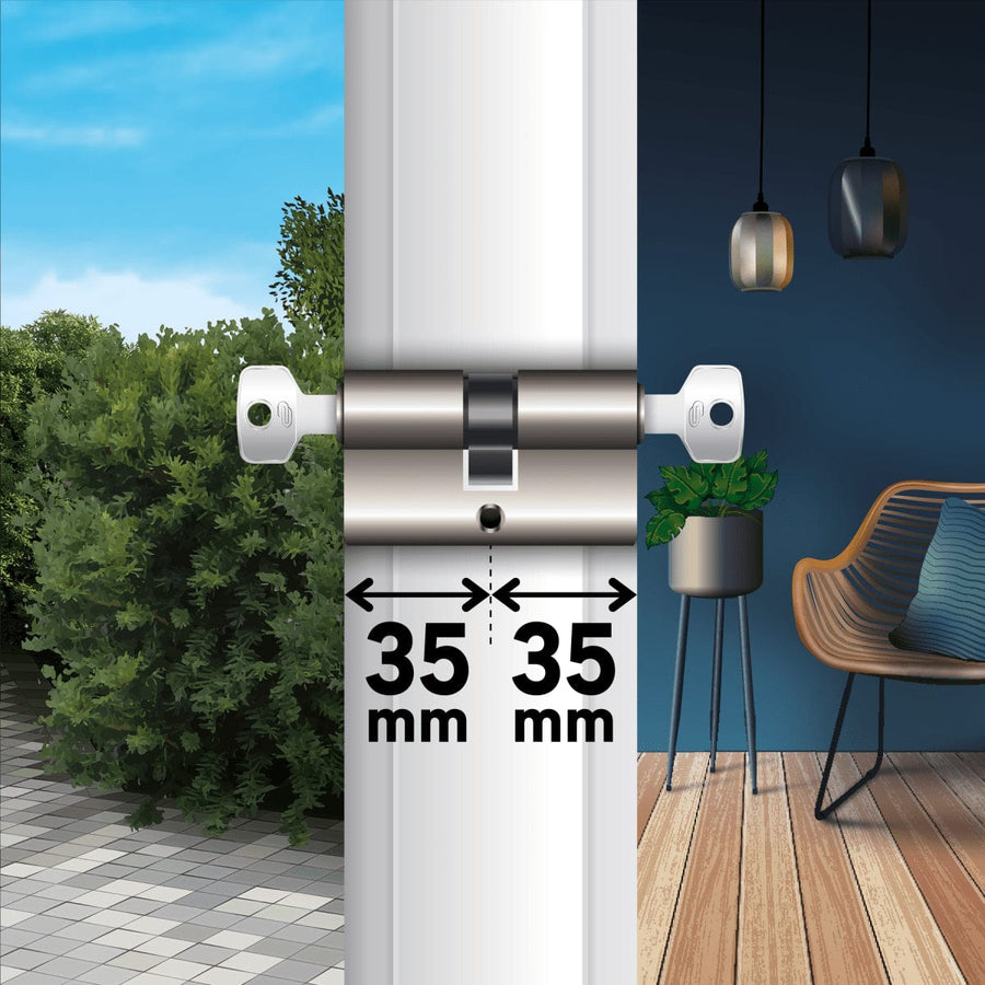Bricocenter NICKEL-PLATED BRASS CYLINDER STANDERS 35+35MM, KEY/KEY, 4 NICKEL-PLATED STEEL KEYS