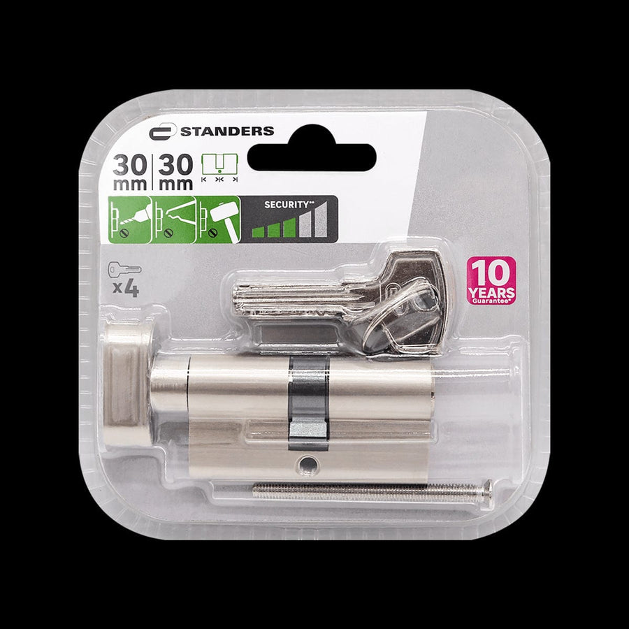 Bricocenter NICKEL-PLATED BRASS CYLINDER STANDERS 30+30MM, KEY/POMOLO, 4 NICKEL-PLATED STEEL KEYS