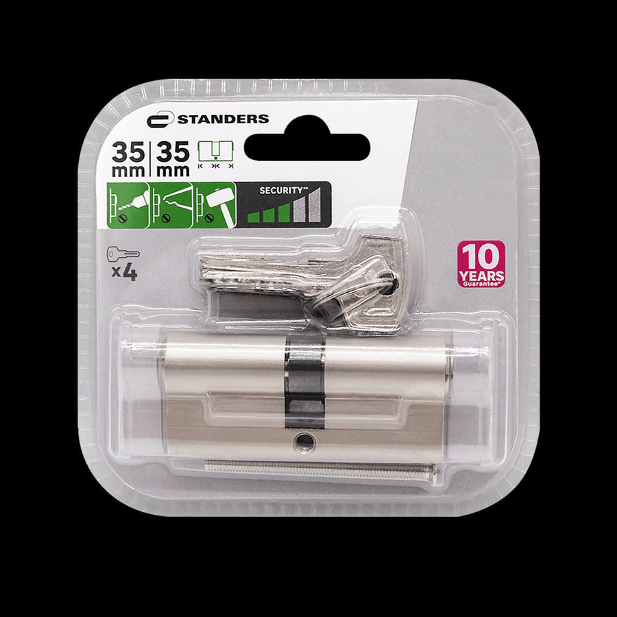 Bricocenter NICKEL-PLATED BRASS CYLINDER STANDERS 35+35MM, KEY/KEY, 4 NICKEL-PLATED STEEL KEYS