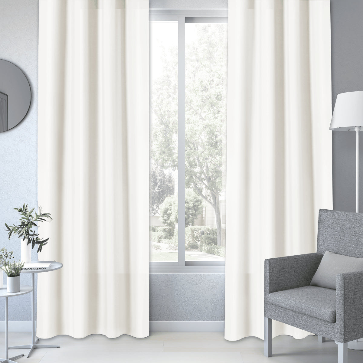 WHITE POLYCOTTON PHARREL OPAQUE CURTAIN 140X280 CM WEBBING AND CONCEALED HANGING LOOP