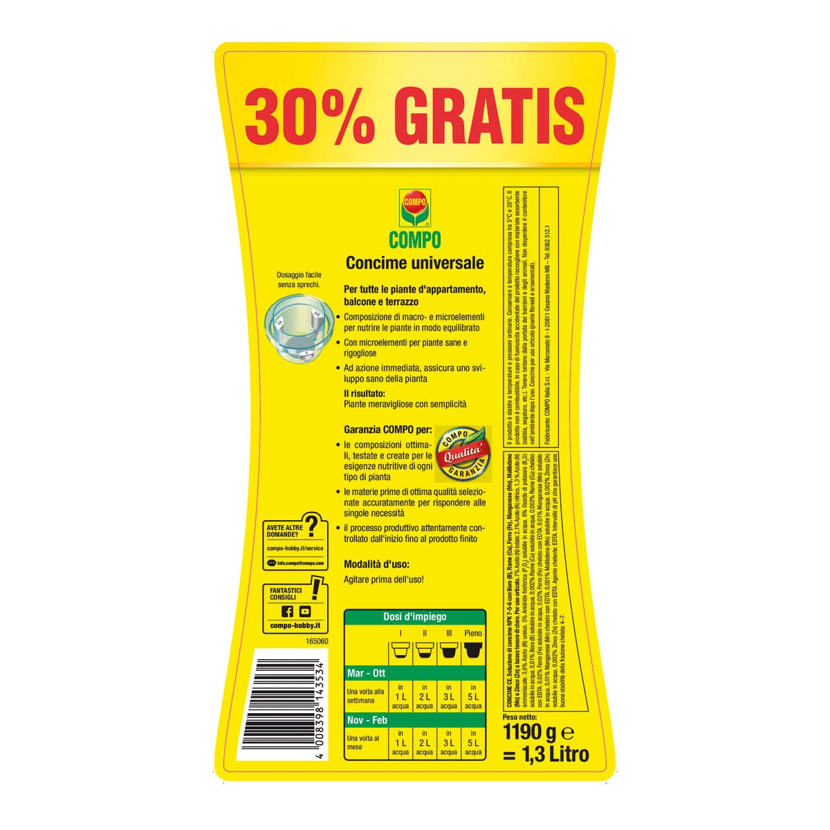 Bricocenter COMPO UNIVERSAL FERTILIZER 1LT 30% Free