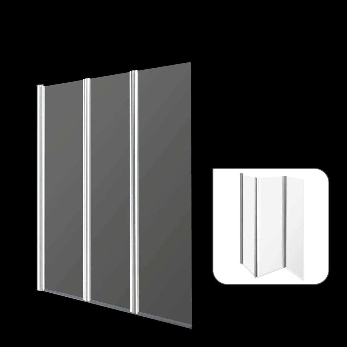 Bricocenter 3-SIDED FOLDING BATHTUB WALL 140X120CM CRYSTAL CLEAR 5MM CHROME PROFILES ESSENTIAL