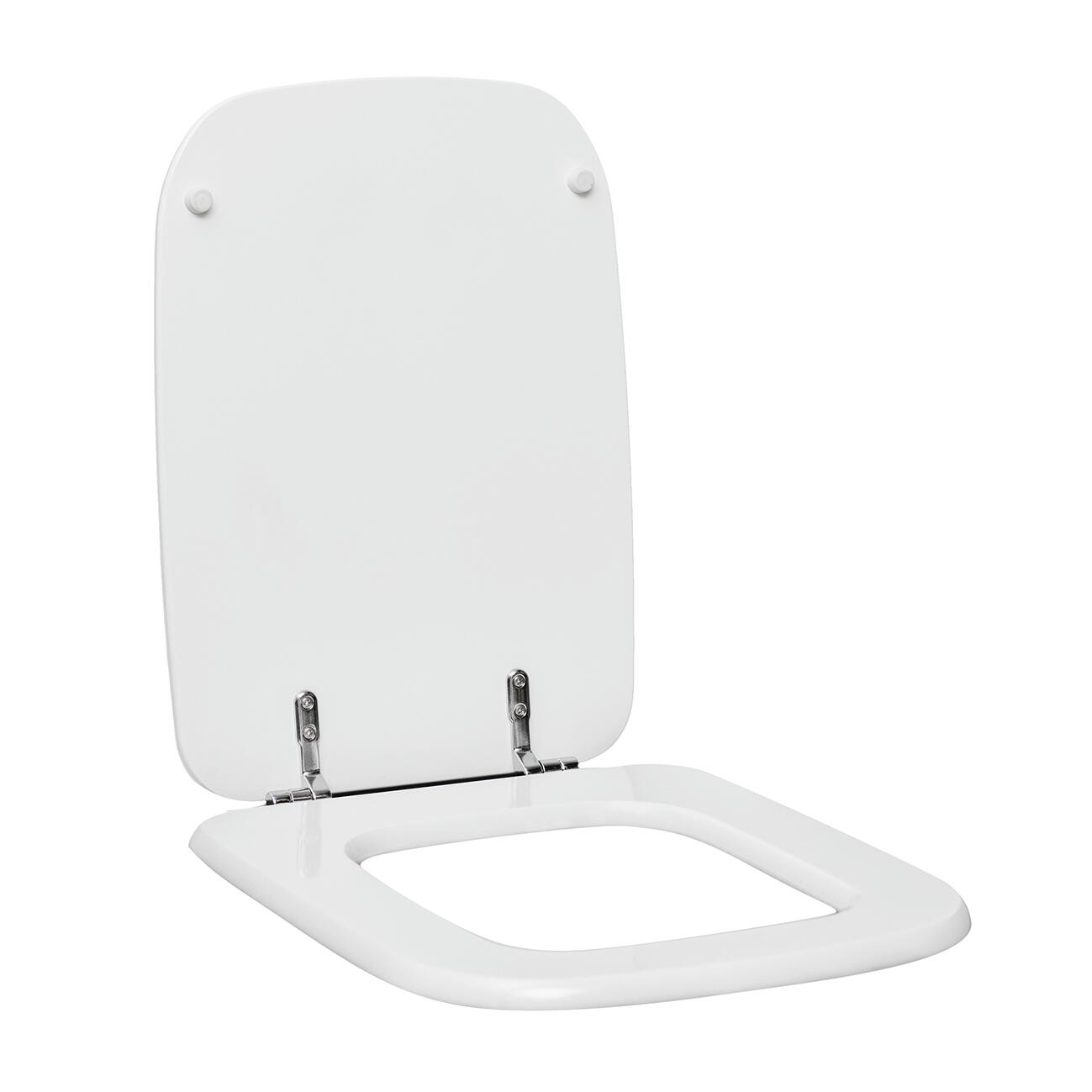 Rectangular MDF toilet seat cover, white, with metal antibacterial under-mount fixing