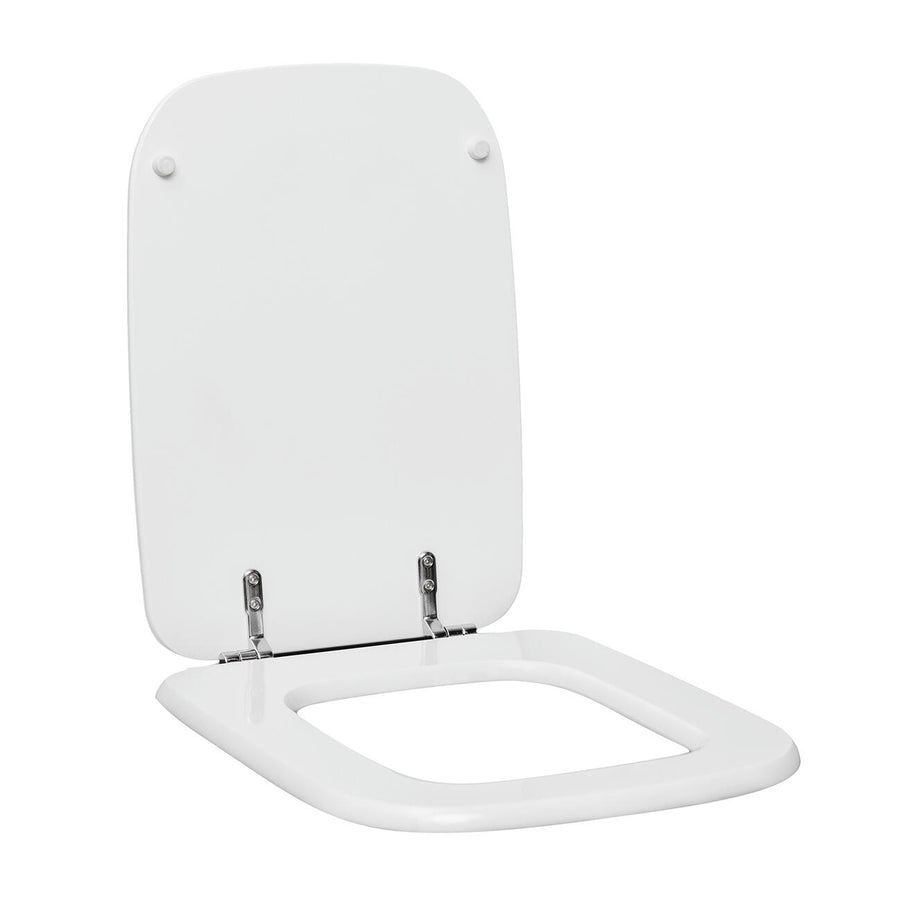 Rectangular MDF toilet seat cover, white, with metal antibacterial under-mount fixing