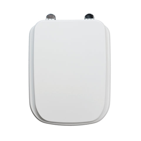 Rectangular MDF toilet seat cover, white, with metal antibacterial under-mount fixing