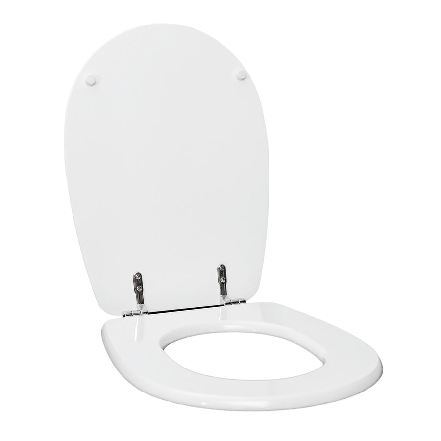 Oval-shaped white MDF toilet seat cover, designed specifically for the Lute model, with metal mounting brackets underneath and an antibacterial finish