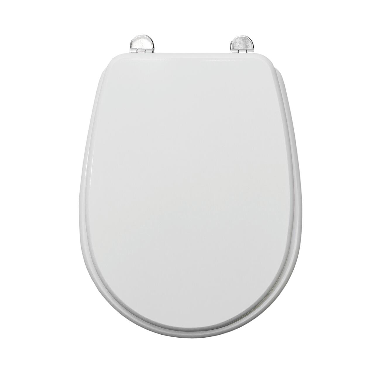 Oval-shaped white MDF toilet seat cover, designed specifically for the Lute model, with metal mounting brackets underneath and an antibacterial finish