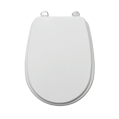Oval-shaped white MDF toilet seat cover, designed specifically for the Lute model, with metal mounting brackets underneath and an antibacterial finish
