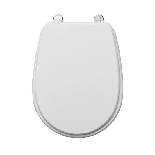 Oval-shaped white MDF toilet seat cover, designed specifically for the Lute model, with metal mounting brackets underneath and an antibacterial finish