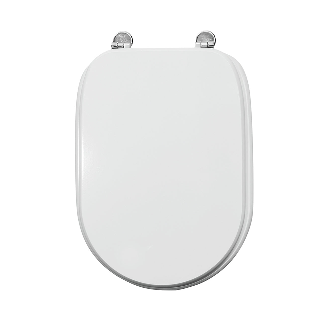 Rectangular white MDF toilet seat cover, specifically designed for under-mount installation, with antibacterial metal fittings