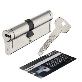 40+50 MM STANDERS BRASS CYLINDER, SATIN NICKEL FINISH, 5 LONG STEEL KEYS