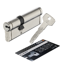 30+60 MM STANDERS BRASS CYLINDER, SATIN NICKEL FINISH, 5 LONG STEEL KEYS