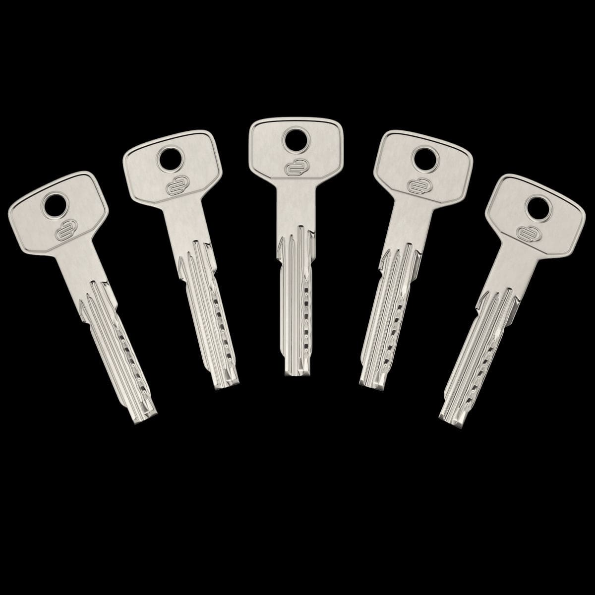Bricocenter 30+30 MM STANDERS BRASS CYLINDER, SATIN NICKEL FINISH, 5 LONG STEEL KEYS