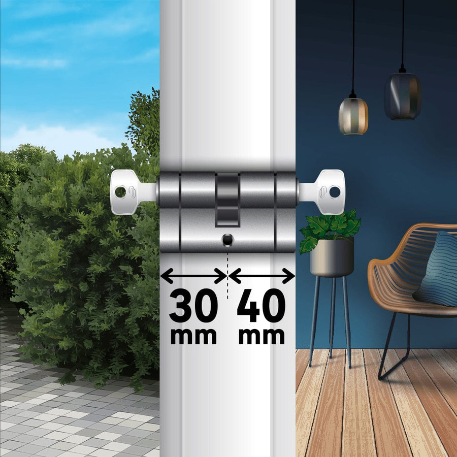 Bricocenter 30+40 MM STANDER BRASS CYLINDER, SATIN NICKEL FINISH, 5 LONG STEEL KEYS N