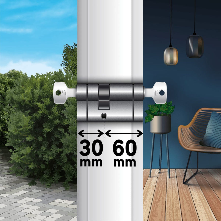 Bricocenter 30+60 MM STANDERS BRASS CYLINDER, SATIN NICKEL FINISH, 5 LONG STEEL KEYS