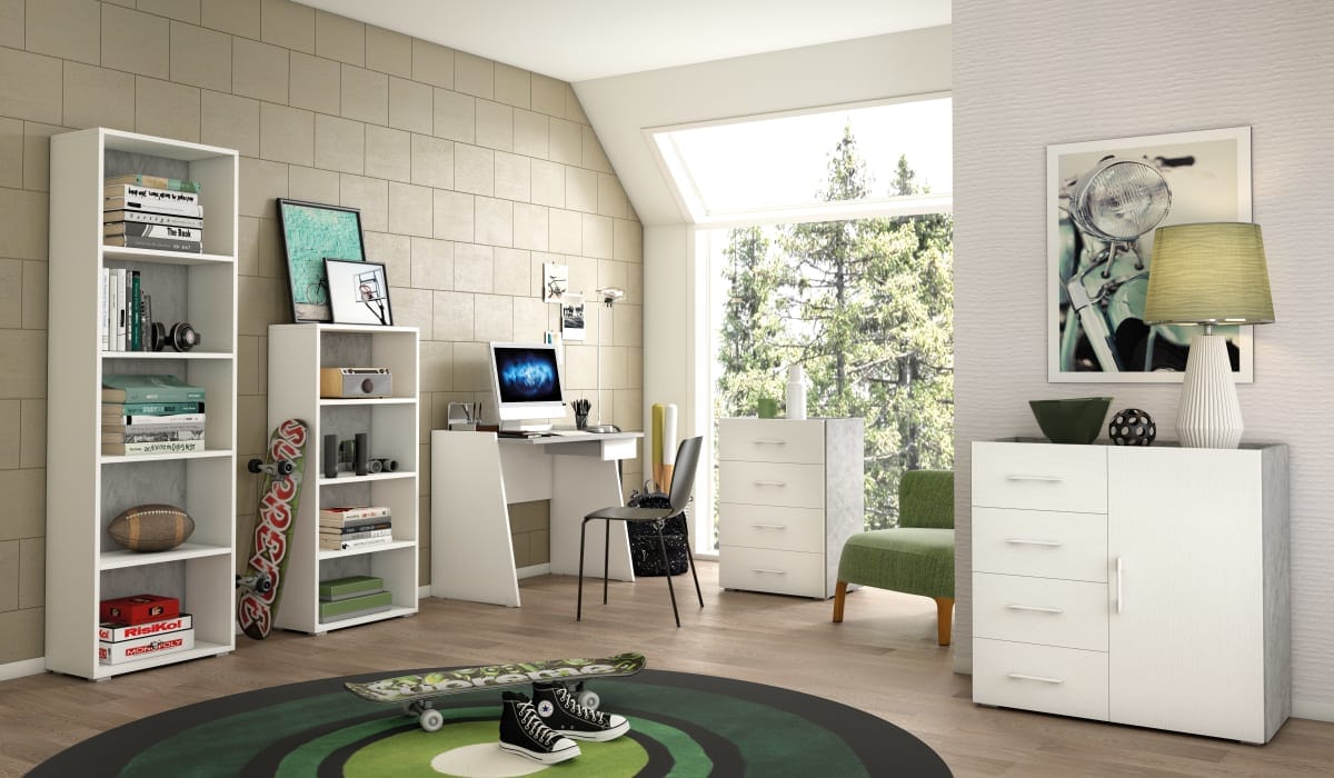 Bricocenter LIBRERIA 4 RIPIANI L60xP30xH195 CM IN MELAMINICO BIANCO/CEMENTO