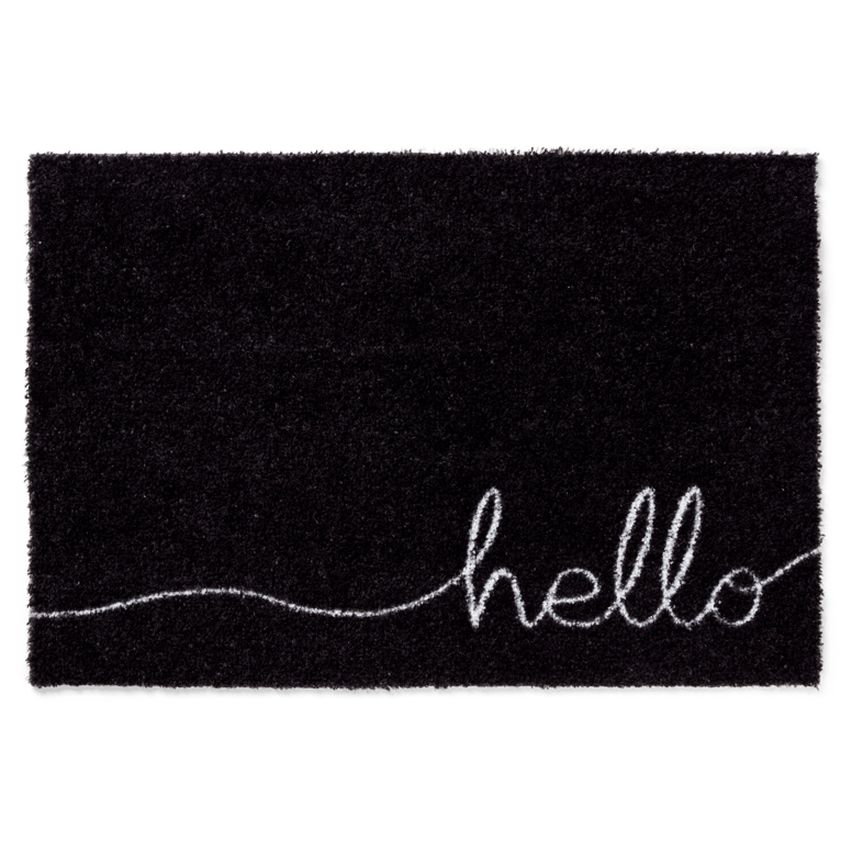 HELLO Black doormat, W 39 x L 58 cm