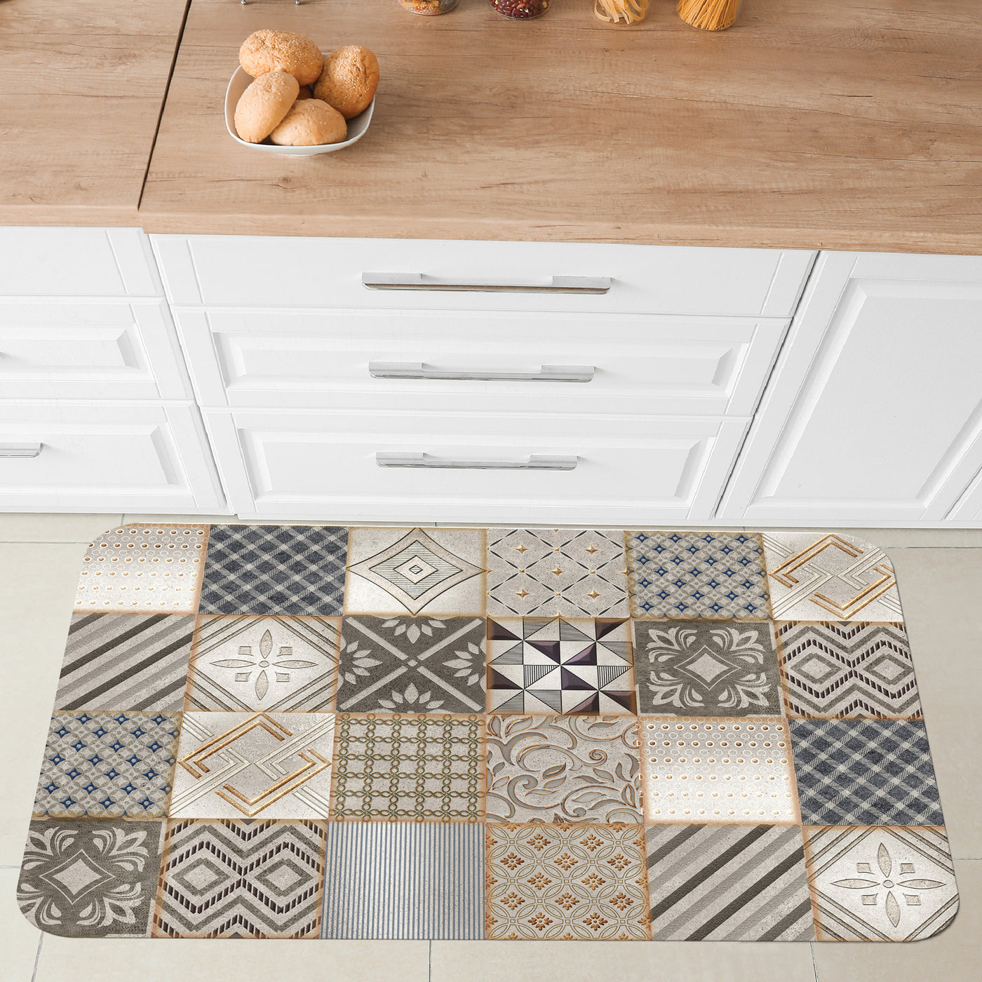 Luky beige cement-effect mat, 50x75 cm