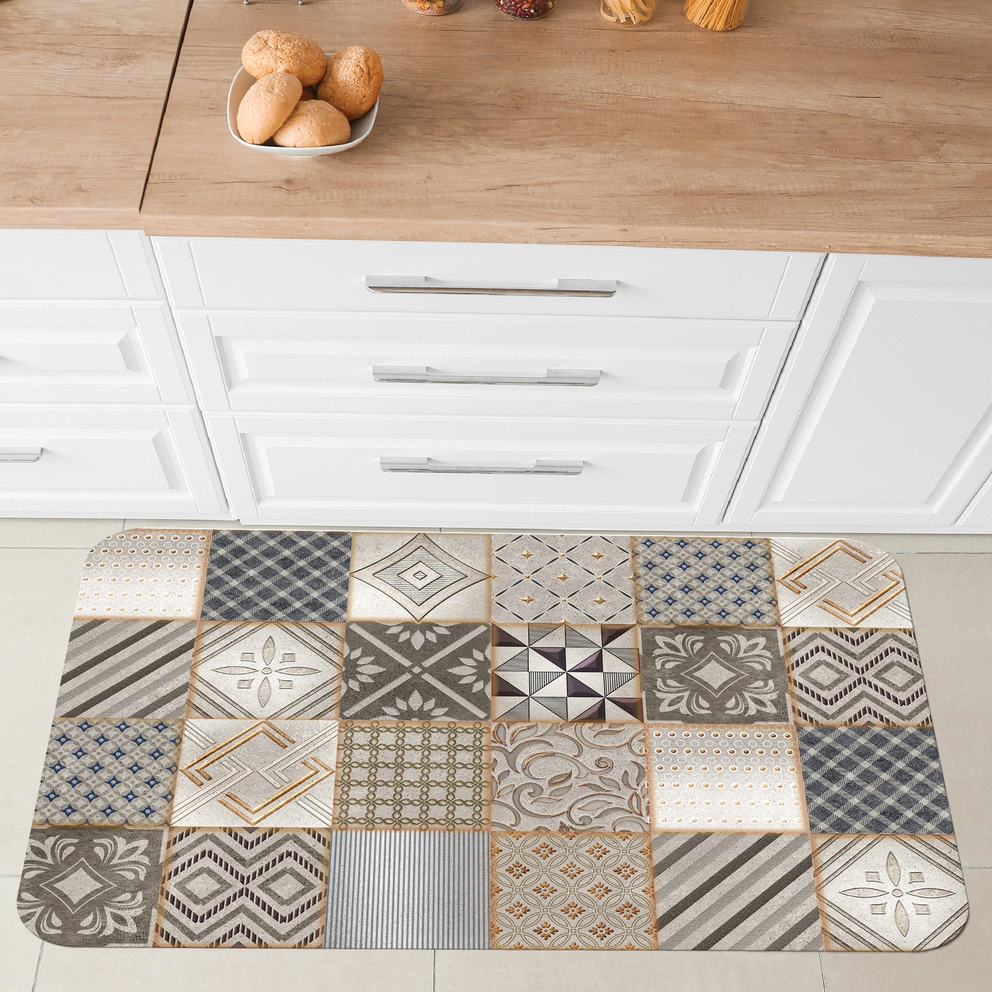 Luky beige cement-effect mat, 50x75 cm
