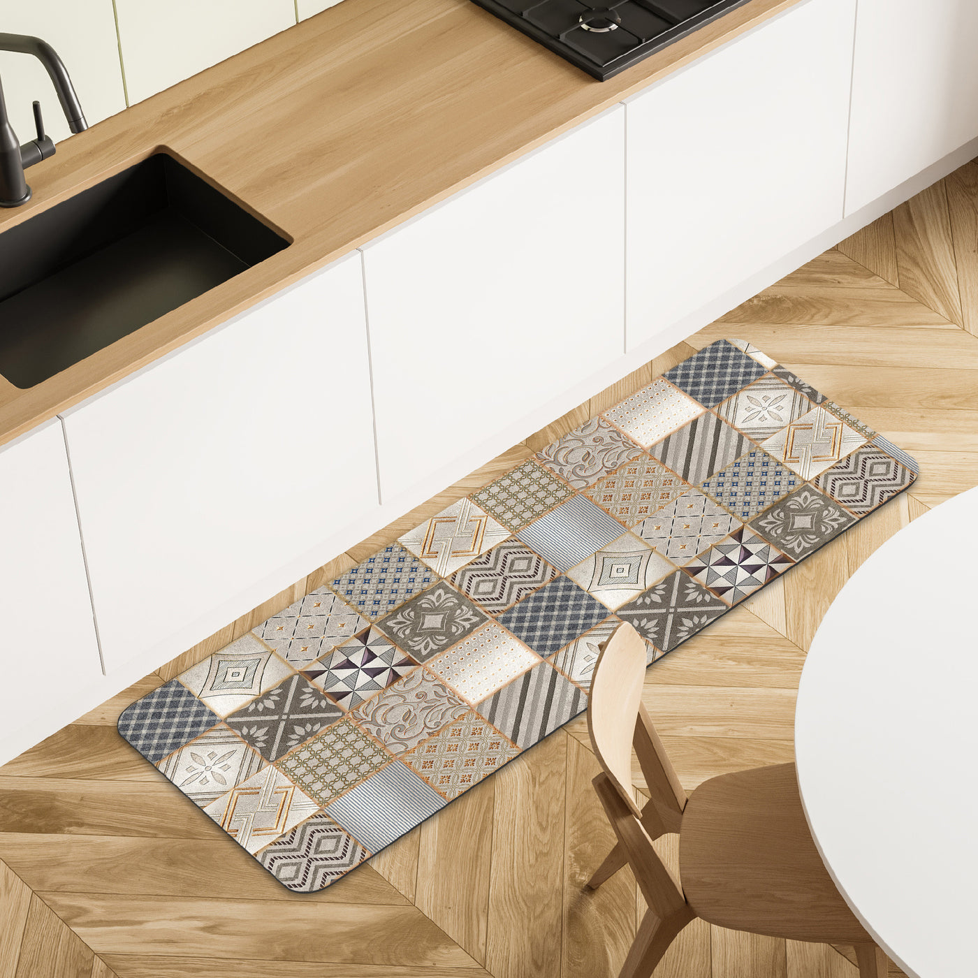 Luky beige cement-effect rug, 50 x 130 cm