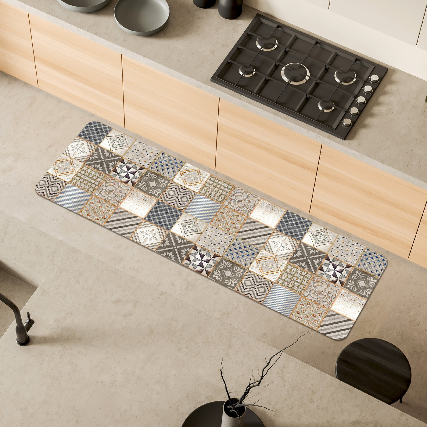 Luky beige cement-effect rug, 50 x 180 cm