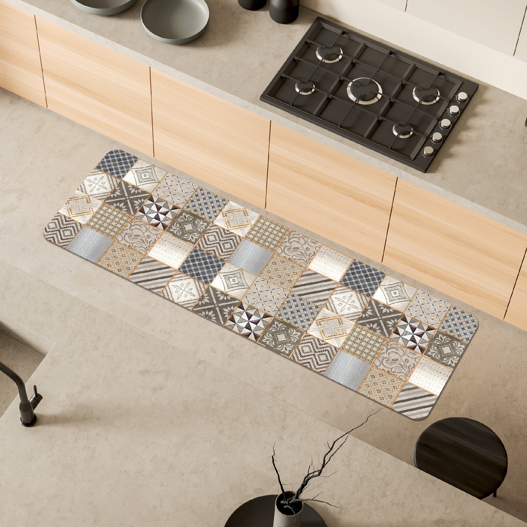 Luky beige cement-effect rug, 50 x 180 cm