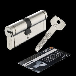 35+45 MM STANDERS BRASS CYLINDER, SATIN NICKEL FINISH, 5 LONG STEEL KEYS