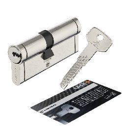 35+45 MM STANDERS BRASS CYLINDER, SATIN NICKEL FINISH, 5 LONG STEEL KEYS