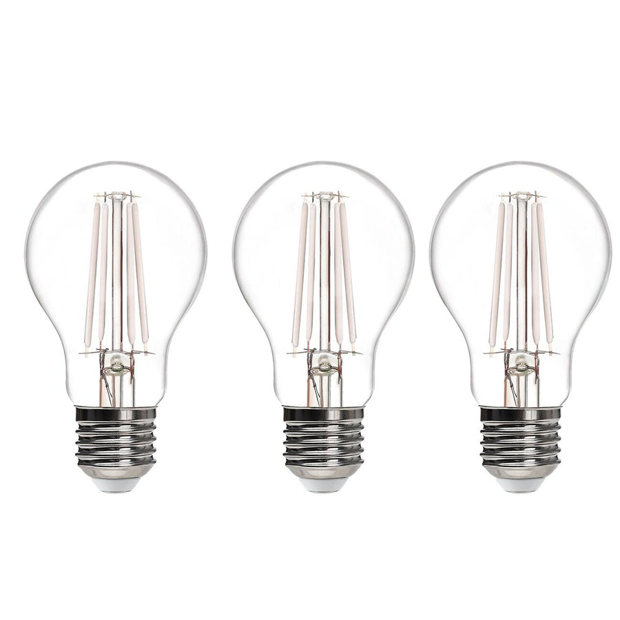 3 E27 LED bulbs = 100W, clear teardrop shape, natural light, white filament
