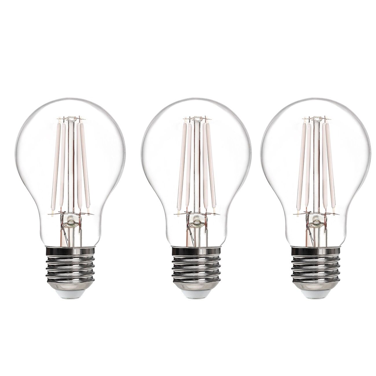 3 E27 LED bulbs = 100W, clear teardrop shape, warm white filament